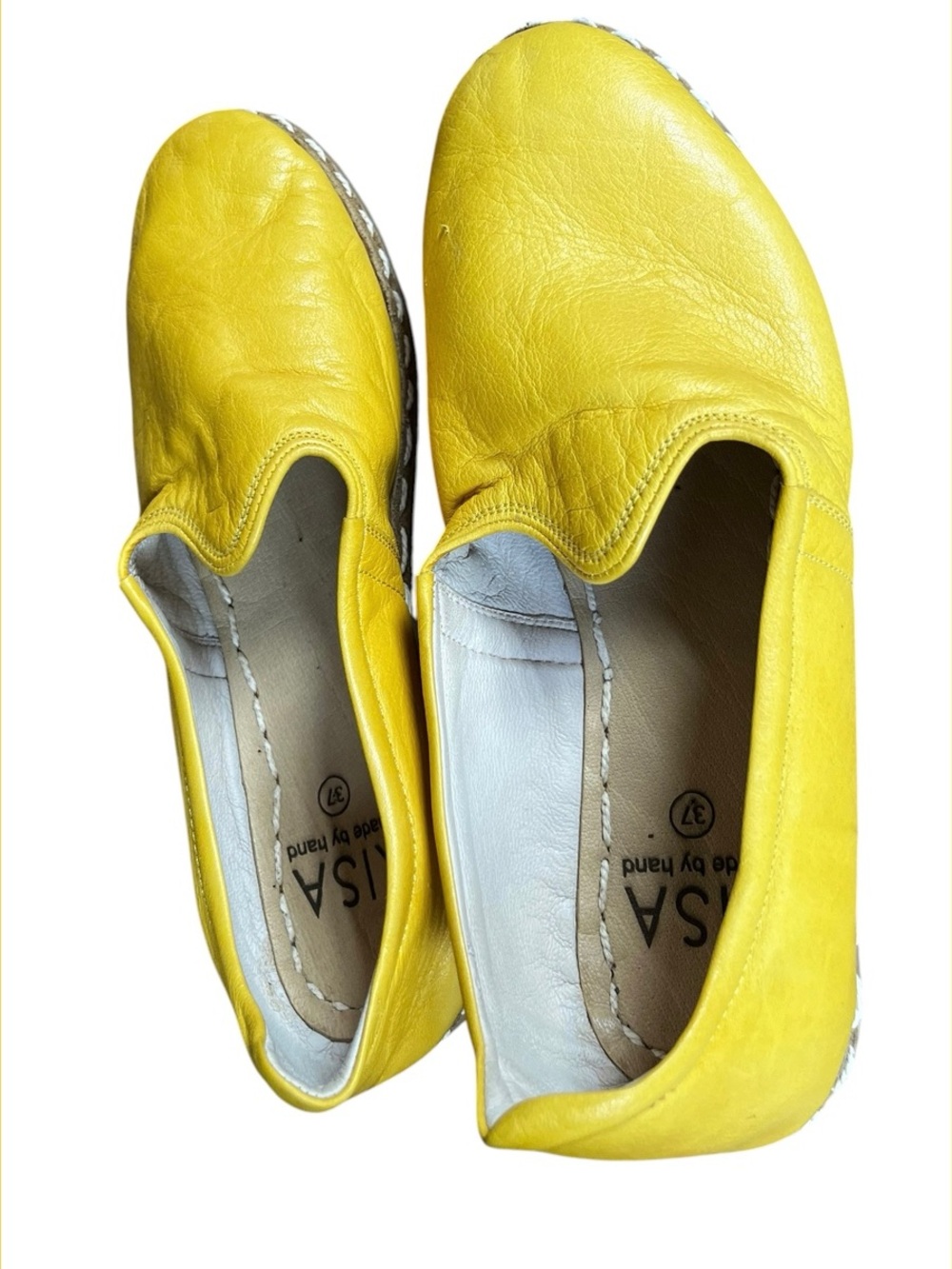 Size 37 Kisa Handmade Yellow Leather Slip-On Women’s Shoes